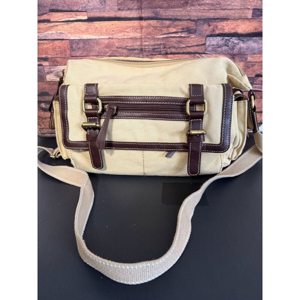 Giani Bernini Beige & Brown Canvas Satchel Shoulder Bag